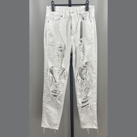 NEW American Eagle Outfitters Jeans Womens 2 tan beige denim mom jeans preppy - Picture 1 of 11